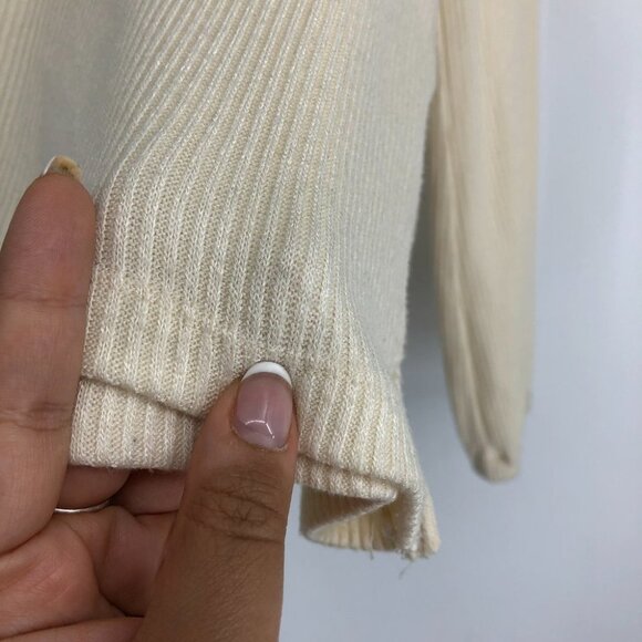 Madewell Offwhite Cream Mock Neck Bubble Sleeve Ribbed Sweater Top size S - Picture 14 of 16
